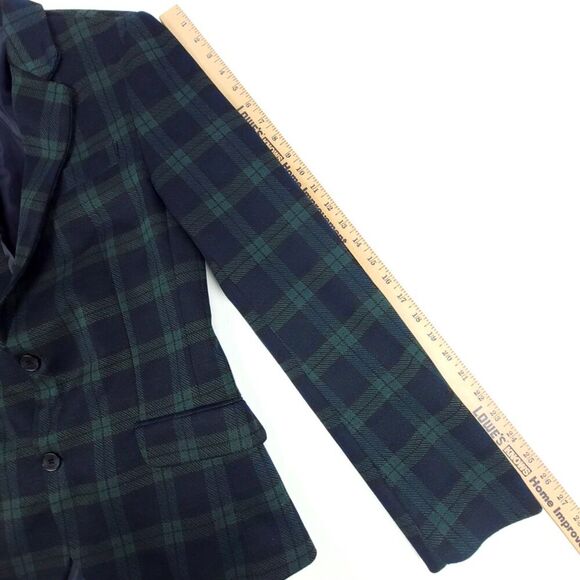 NEW Zara Tartan Plaid 2 Button Blazer Jacket with Elbow Patch Mens Small Green - Picture 7 of 12